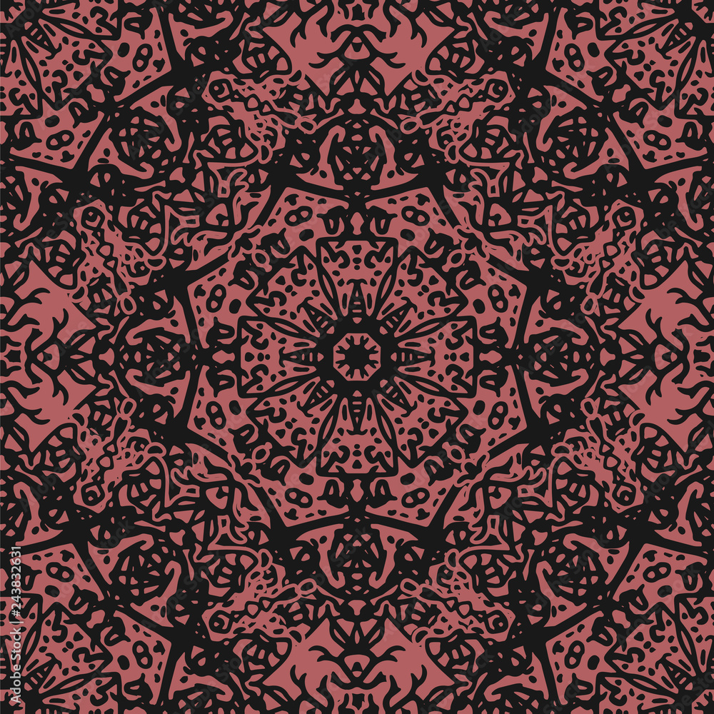 Seamless texture with symmetrical vector ornament. Repeating complex
