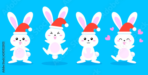 Happy New Year and Merry Christmas invitation card Rabbit cartoon character