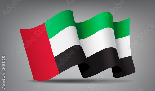 Waving United Arab Emirates flag 3d icon isolated, Asian state symbol, vector illustration