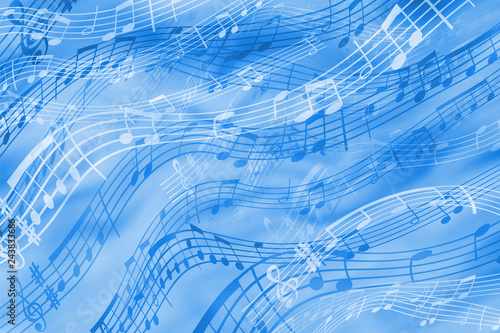 Cheerful abstract background on a musical theme in blue tones.