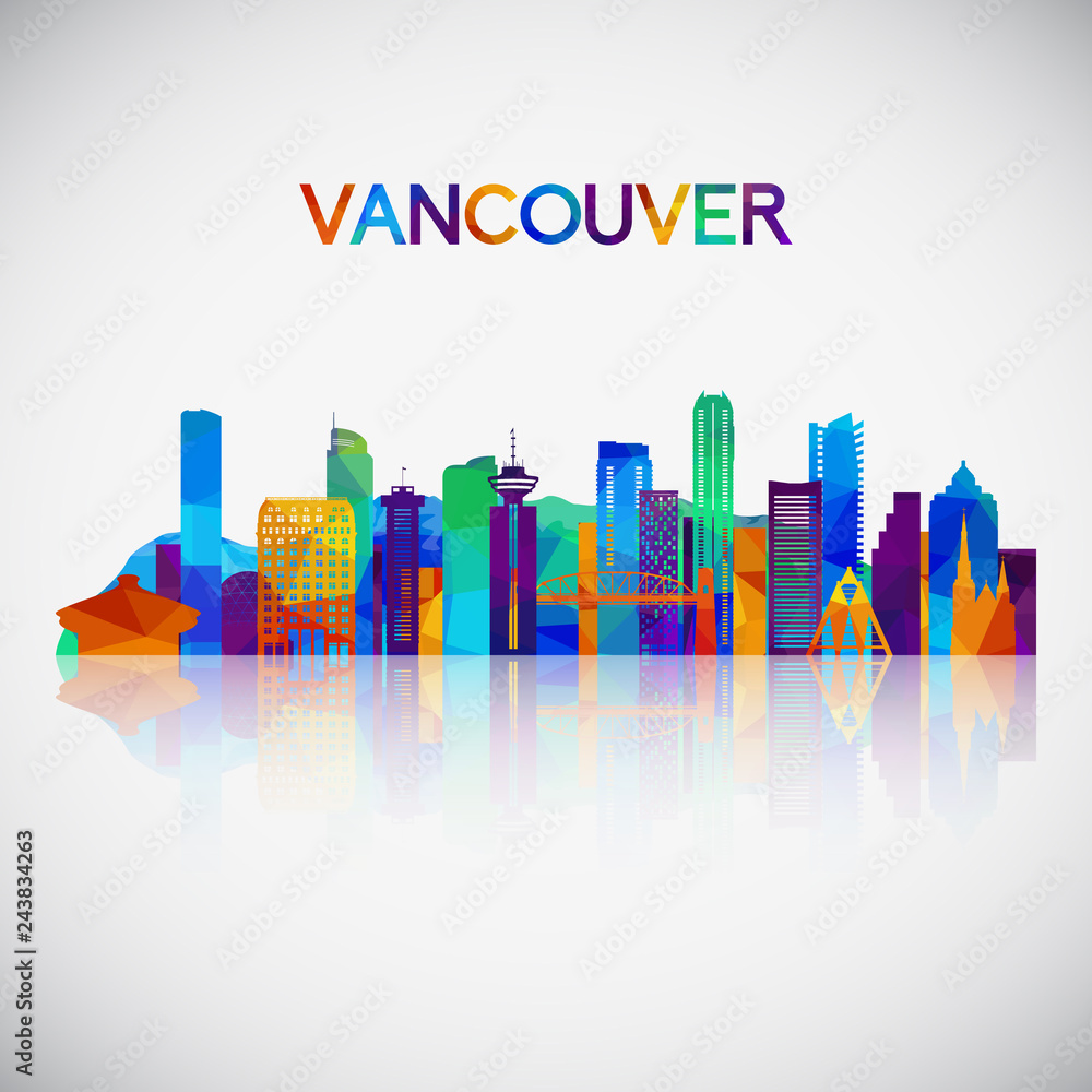 Naklejka premium Sylwetka panoramę Vancouver w kolorowym stylu geometrycznym. Symbol Twojego projektu. Ilustracji wektorowych.
