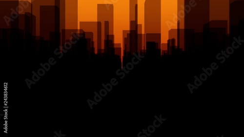 Flythrough a  dark Virtual City with a Background in Orange in 4K, useful for TV-Shows, Broadcasting, Events, Stage Backgrounds and many other applications...