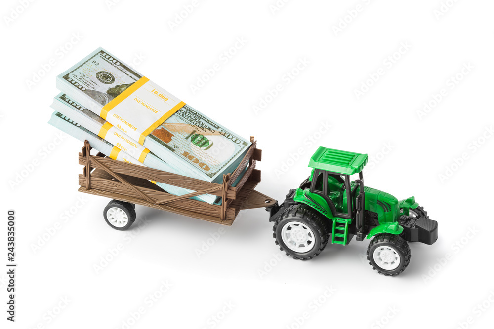 Toy tractor with money