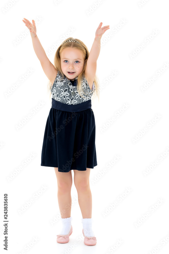 Joyful girl with arms raised. Joyful girl with arms raised.
