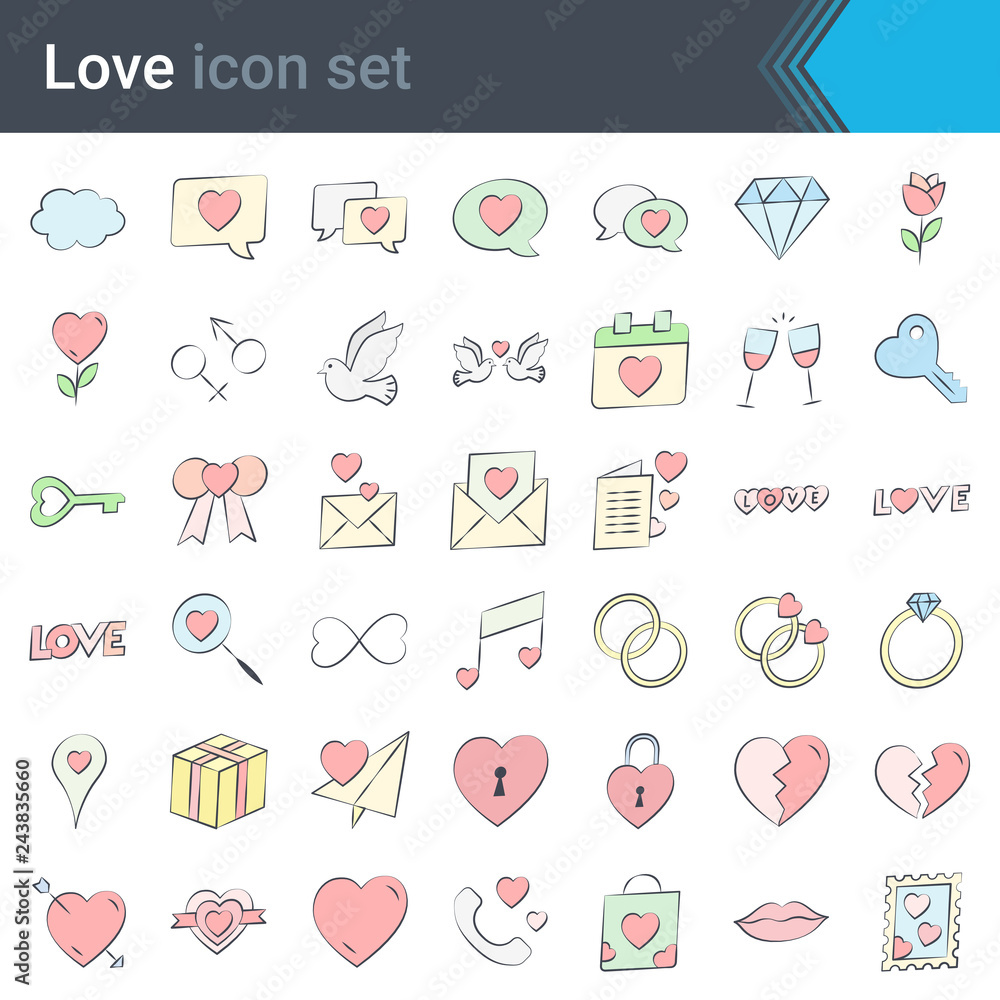 Handmade stroke vector love icons isolated on white background filling with pastel color. Love is in the air - colorful sketchy style heart icons collection. Valentines day, Mothers day, wedding, love Handmade stroke vector love icons isolated on white background filling with pastel color. Love is in the air - colorful sketchy style heart icons collection. Valentines day, Mothers day, wedding, love