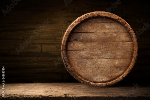 background of barrel and worn old table of wood