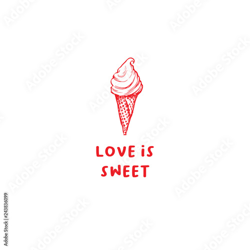 Valentines Day ice Cream Greeting Card or Poster with Sketch. Laser Cutting File Isolated on White Background. Vector Engraved with Lettering Wishes Love You