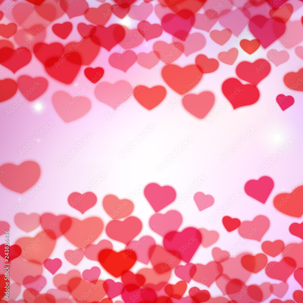 Valentines Day background with scattered blurred tender hearts Valentines Day background with scattered blurred tender hearts