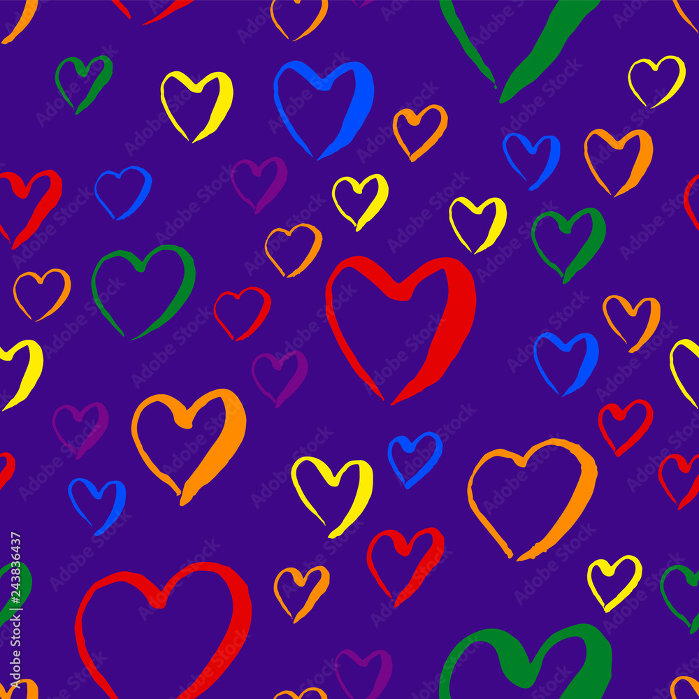 Gay pride rainbow colored pattern with hearts