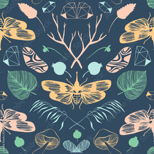 Mystic seamless pattern with occult objects. Vector background.