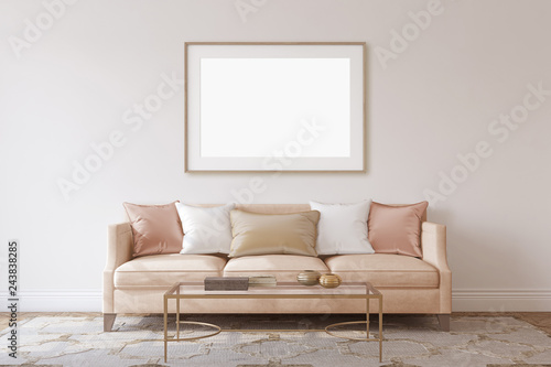 Interior and frame mockup. Living-room in neoclassical style. 3d rendering. photo