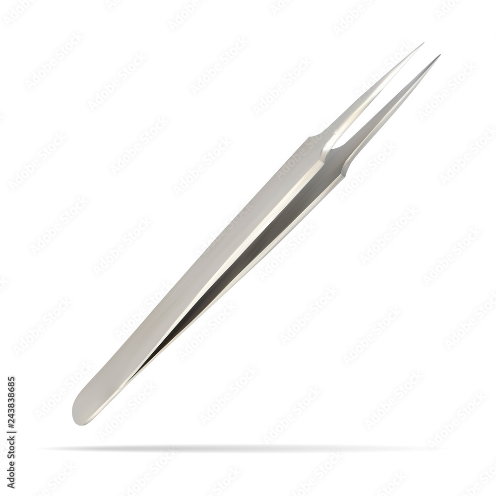 Dental straight surgical tweezers with thin working part. Medical instrument and equipment. Isolated object. Vector illustrations. Dental straight surgical tweezers with thin working part. Medical instrument and equipment. Isolated object. Vector illustrations.