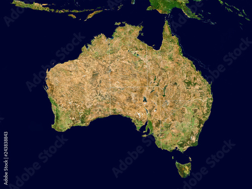 Fototapeta Naklejka Na Ścianę i Meble -  Satellite image of Australia with borders (Isolated imagery of Australia. Elements of this image furnished by NASA)