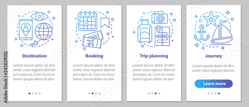 Travel organization onboarding mobile app page screen with linea