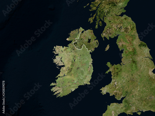 Satellite image of Ireland with borders (Isolated imagery of Ireland. Elements of this image furnished by NASA)