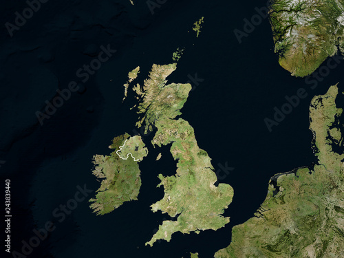 Fototapeta Naklejka Na Ścianę i Meble -  Satellite image of Great Britain with borders (Isolated imagery of Great Britain. Elements of this image furnished by NASA)