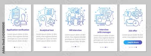 Headhunting onboarding mobile app page screen with linear concep