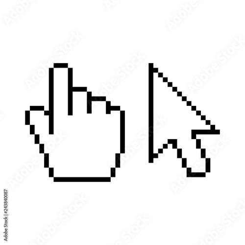 Hand and arrow cursor vector icon on white background. Flat web design elements for website, app or infographics materials.