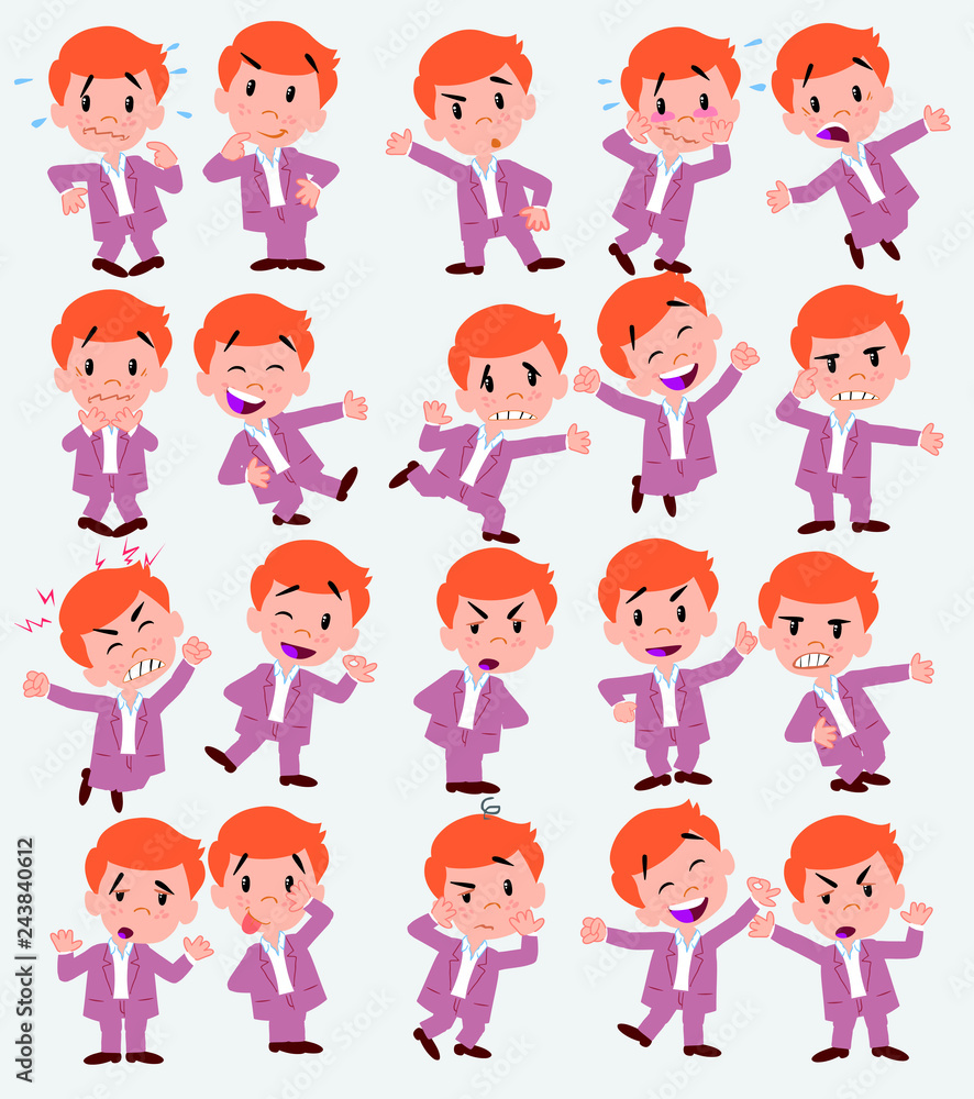 Cartoon character businessman in casual style. Set with different postures, attitudes and poses, doing different activities in isolated vector illustrations.