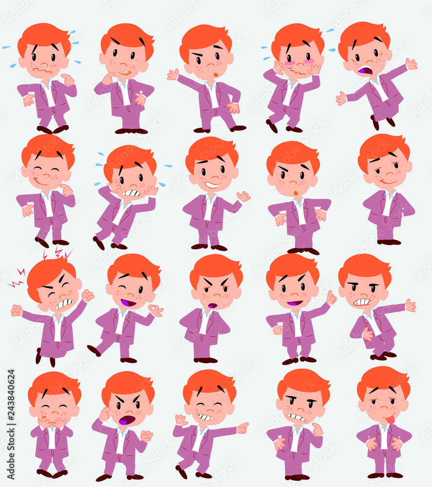 Cartoon character businessman in casual style. Set with different postures, attitudes and poses, doing different activities in isolated vector illustrations.