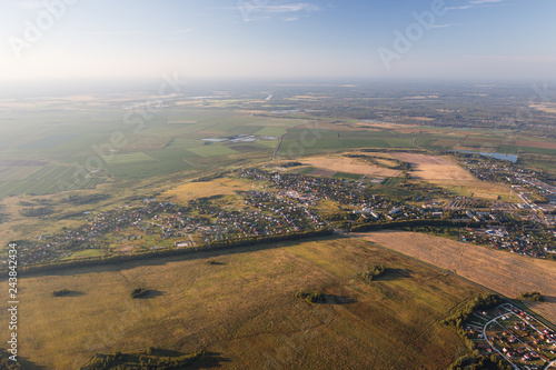 Dmitrovsky District, Moscow Region, Russia. View from the balloon basket to nature, fields and villages © rzrs