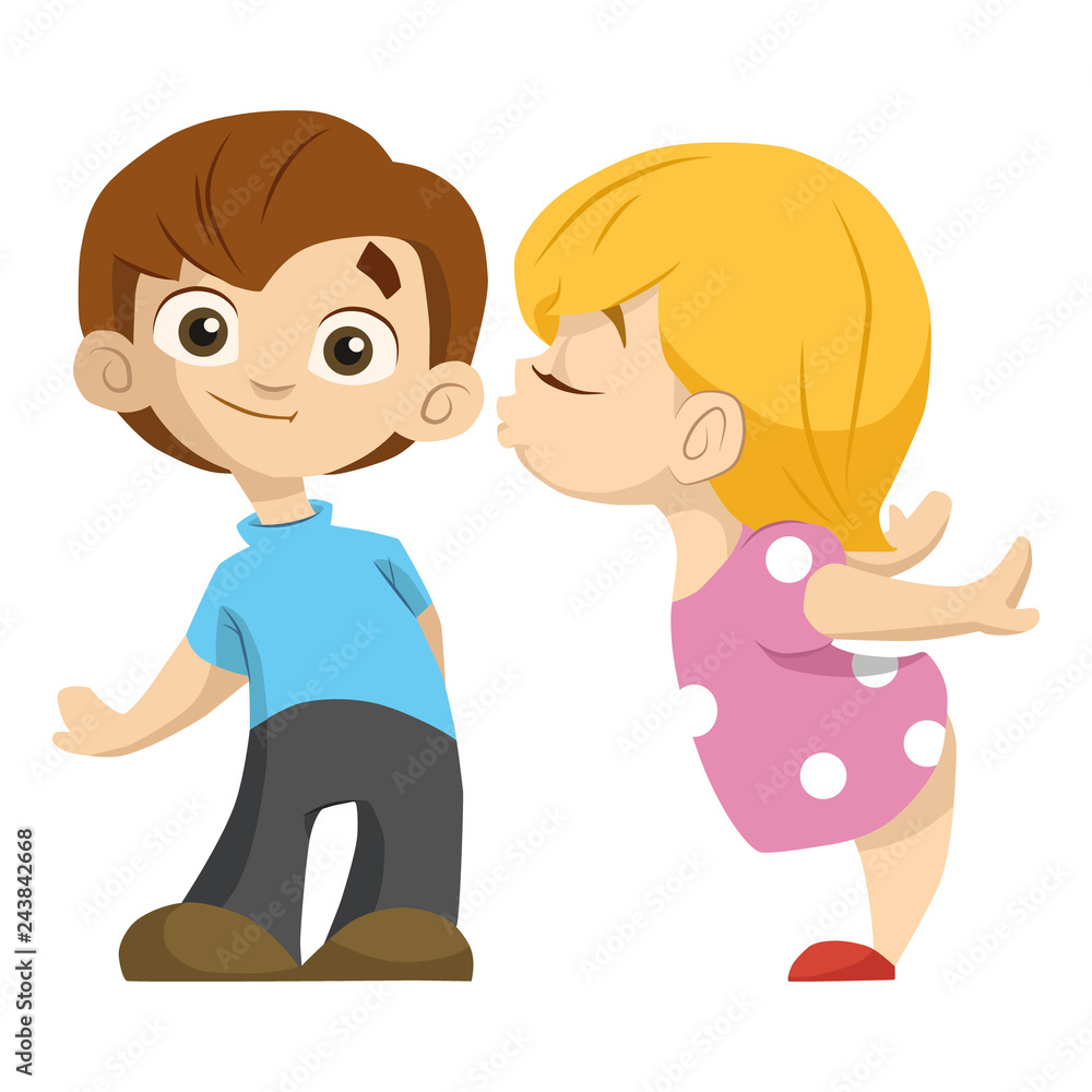 cute couple of kids. girl kisses a boy. Valentika cute couple of kids. girl kisses a boy. Valentika