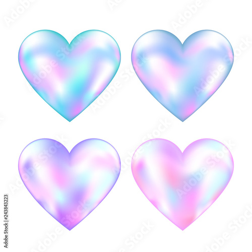 Four holographic mesh hearts