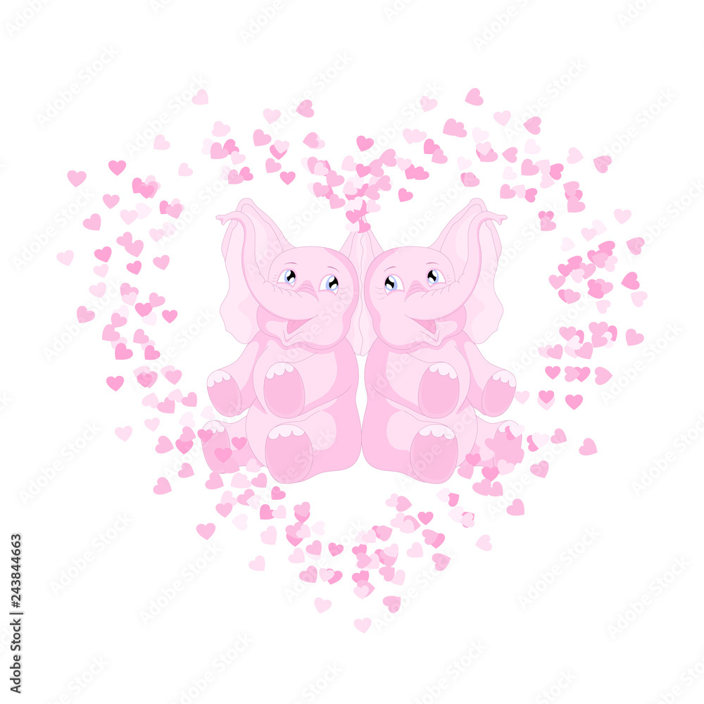 Two elephants inside little hearts