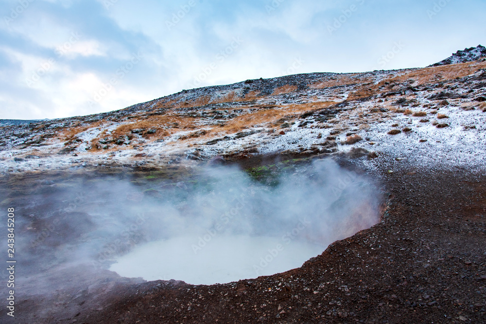 Thermal hot springs near Reykjadalur in Iceland