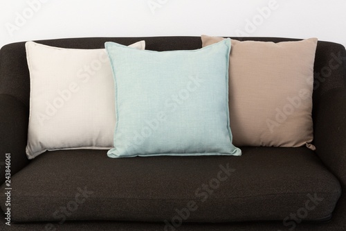 Cushions arranged on sofa