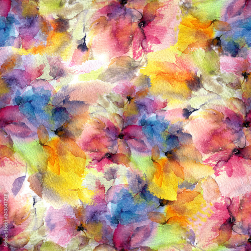 Floral seamless pattern. Watercolor floral background. Watercolor flowers. Colorful painting flowers. © oaurea