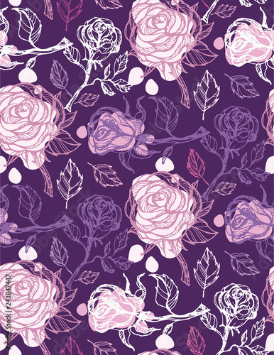 Hand drawn doodle floral flower rose pattern background