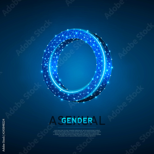 Asexuality or Intersex people symbols. Wireframe digital 3d illustration. Low poly men and women asexuality concept on blue background. Abstract Vector polygonal neon LGBT sign. RGB color mode