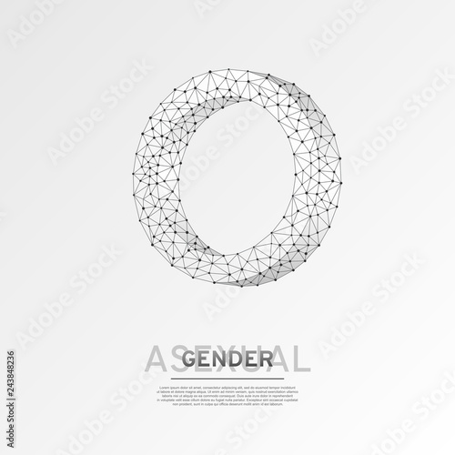 Asexuality or Intersex people symbols Wireframe digital 3d illustration. Low poly men and women asexuality concept on white background. Abstract Vector polygonal origami style LGBT sign RGB color mode photo