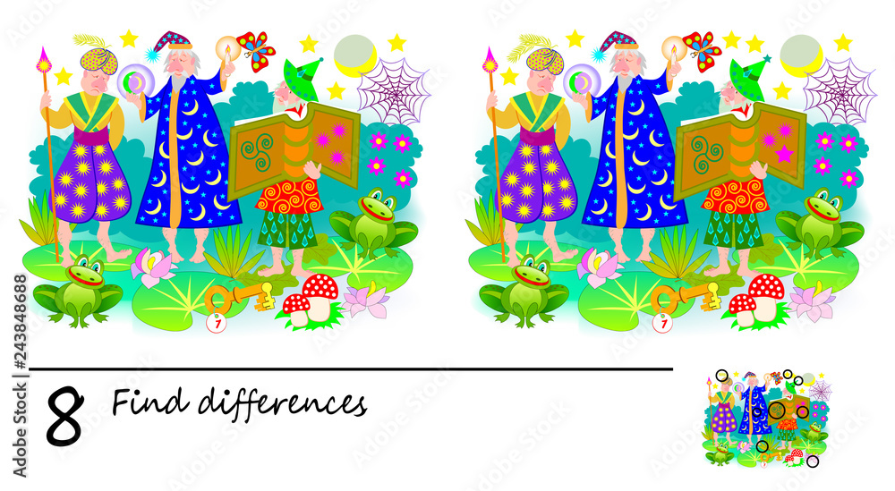 Find Differences Logic Puzzle Game Children Adults Printable Page