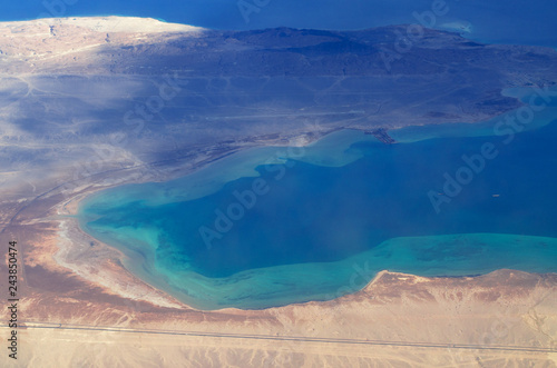 Aerial view of Sinai, Sharm El Sheikh and islands in the Red sea.