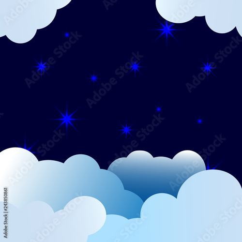 Stars and night paper art. Children's background with place for text.