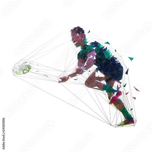 Rugby player throwing ball, low polygonal vector illustration. Team sport