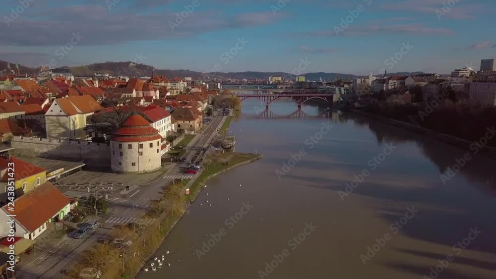 Old city center Maribor in Slovenia. View from the drone on tiled roofs. Old city center Maribor in Slovenia. View from the drone on tiled roofs.