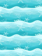 Papier peint photo Vagues de la mer patrons Poissons et étoiles en mer turquoise  © LilaloveDesign