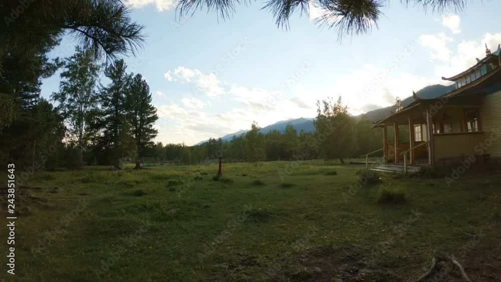 Scenic natural landscape and buddhist temple at sunset