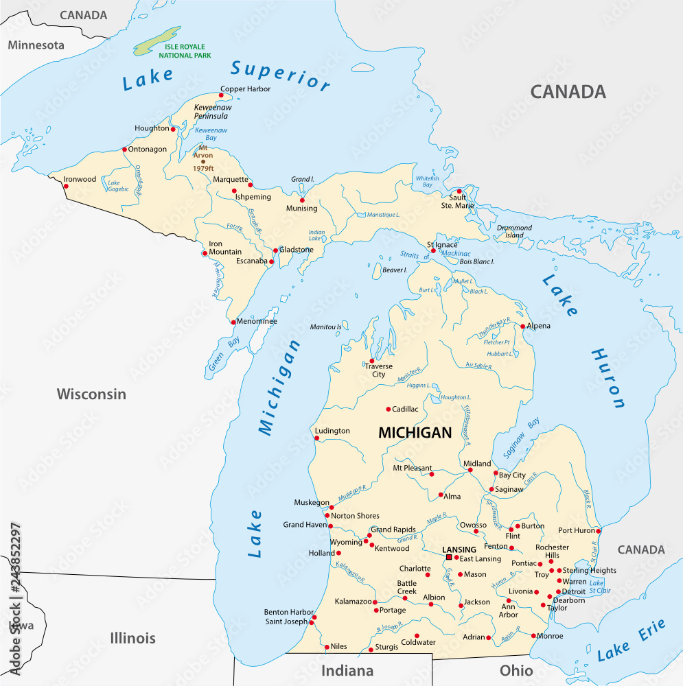 Vector Map of the U.S. state of Michigan