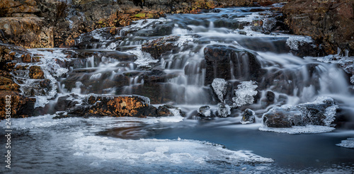 The River Coe flowing through Glencoe in the Scottish Highlands in Winter