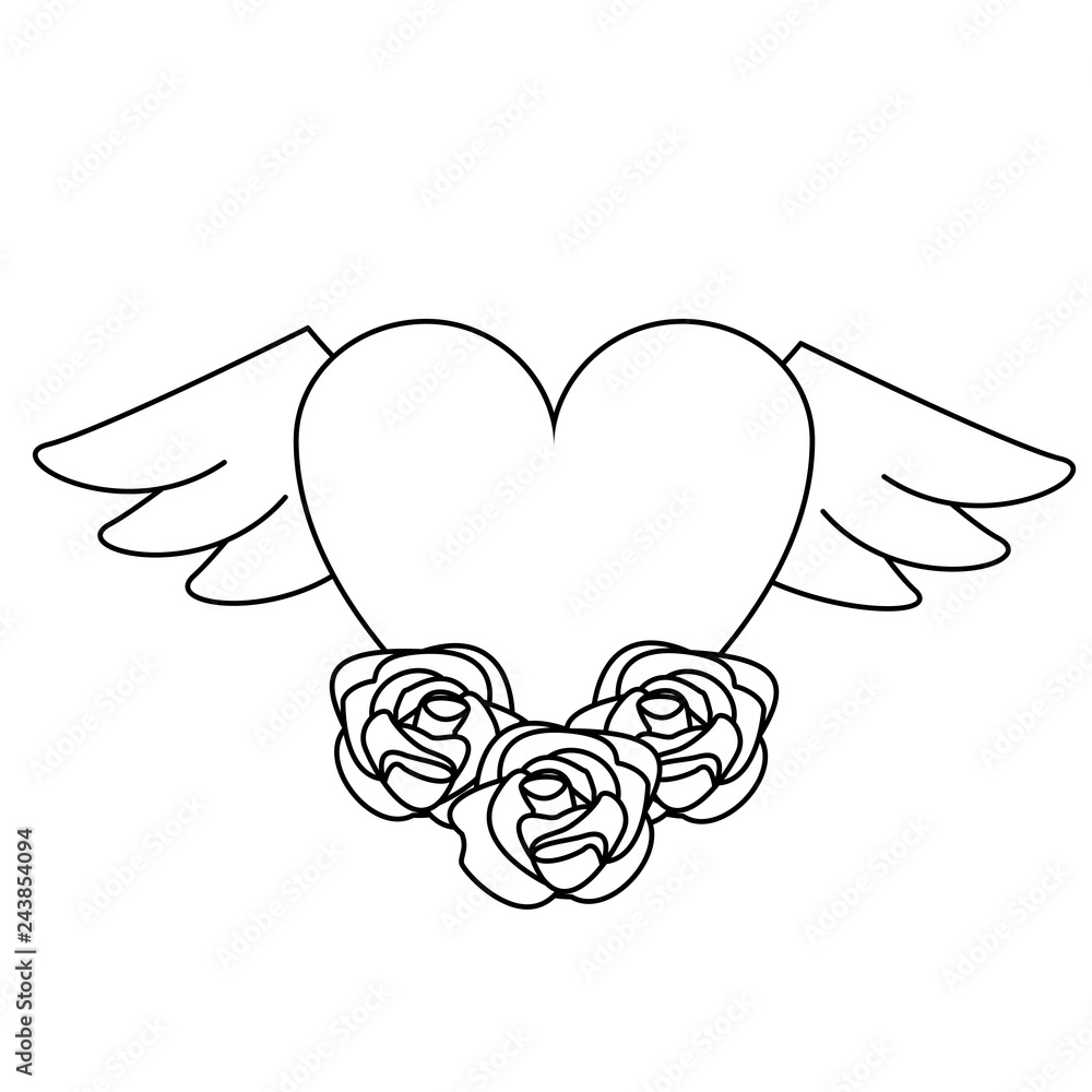 heart with wings and flowers