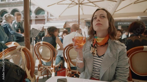 Attractive woman in a cafe in Italy, Venice
