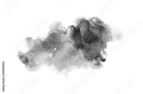 Fototapeta Naklejka Na Ścianę i Meble -  black watercolor splash isolated on white background, for text, banner, card, invitation, design for tag and label, logo, brand. color like gray, grey 