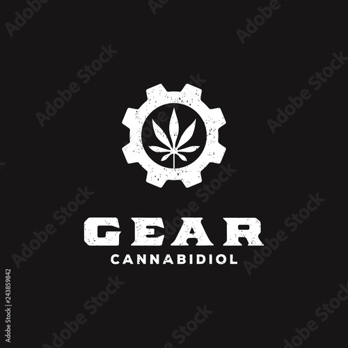 Vintage Rustic Hemp / Pot leaf with gear for CBD / cannabidiol industry company logo design