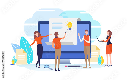 Data analysis. Business assistance. People vector illustration. Flat cartoon character graphic design. Landing page template,banner,flyer,poster,web page