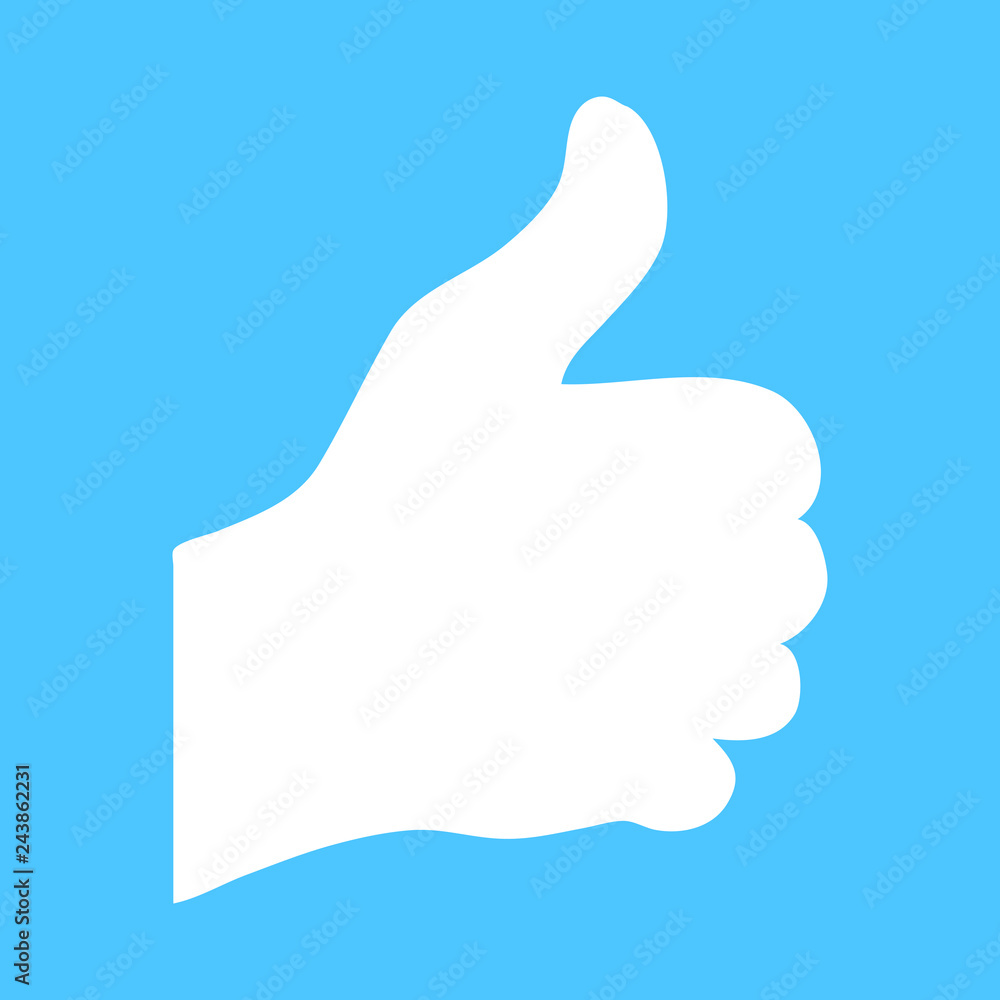 Thumbs up. Blue and white outline hand of a man. I like it button, sign on white background. isolated vector file. Communication, smartphone, chat, text, internet. Thumbs up. Blue and white outline hand of a man. I like it button, sign on white background. isolated vector file. Communication, smartphone, chat, text, internet.