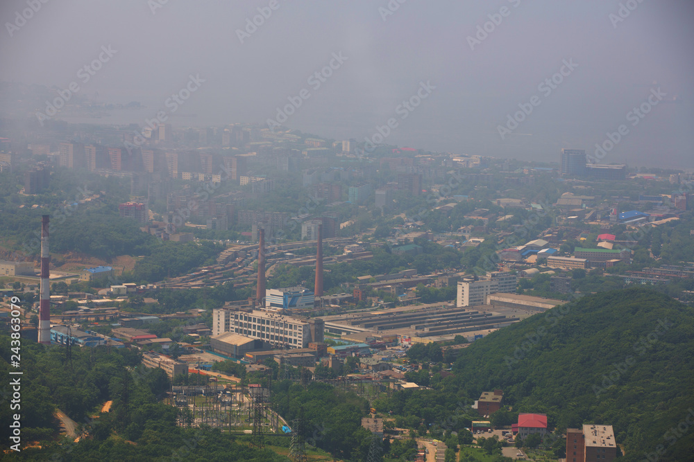 Panoramic view of Vladivostok from above. Vladivostok - the capital of Primorsky Krai, the eastern Russian Far-West	